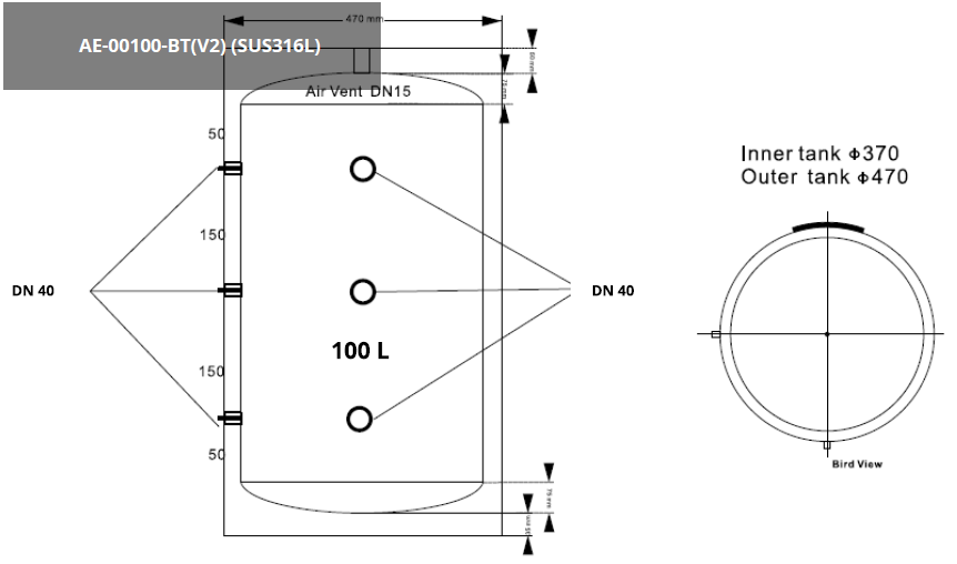 ALPS EXCLUSIVE AE-00100-BT(V2) - Edelstahl-Pufferspeicher 100 l