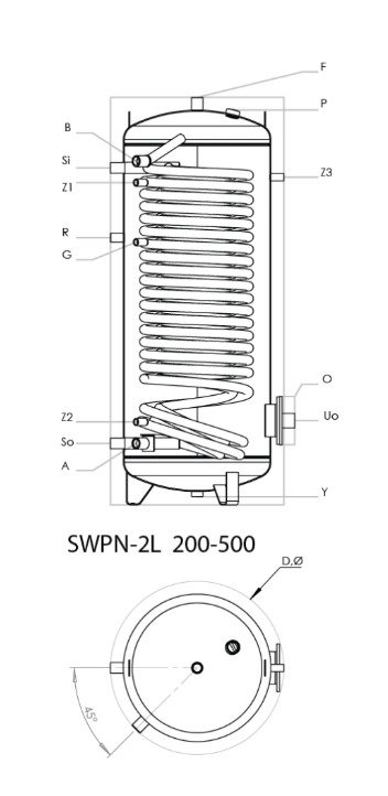 BURNiT SNS SWPN-2L 300 - Warmwasserspeicher mit vergrößertem Wärmetauscher (300L)