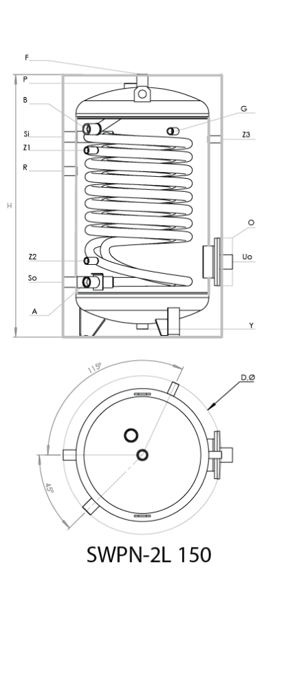 BURNiT SNS SWPN-2L 150 - Warmwasserspeicher mit vergrößertem Wärmetauscher (150L)